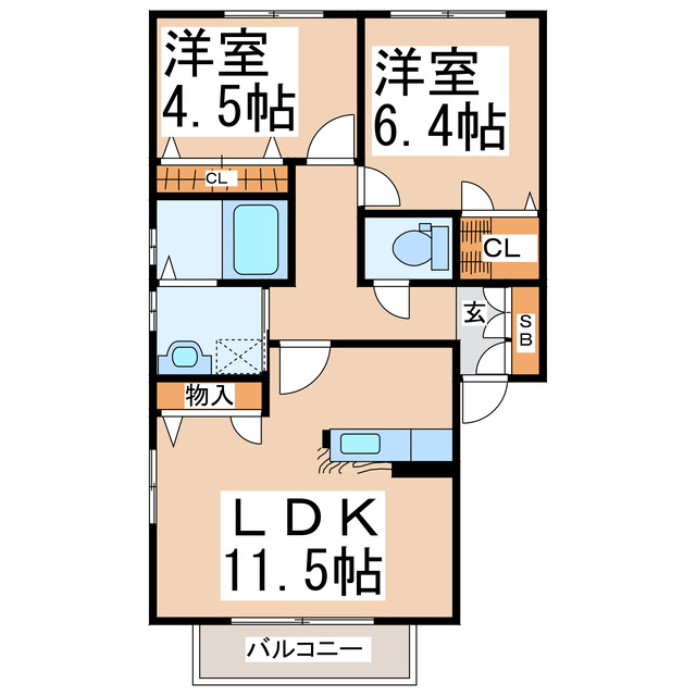 熊本市北区津浦町のアパートの間取り