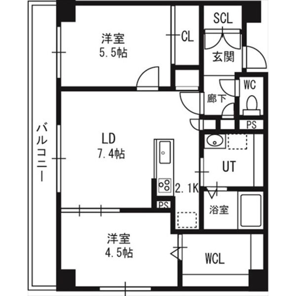 札幌市中央区南八条西のマンションの間取り