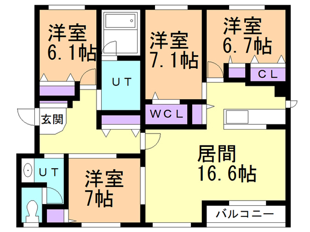 函館市松陰町のマンションの間取り