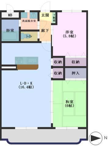 東広島市西条土与丸のマンションの間取り