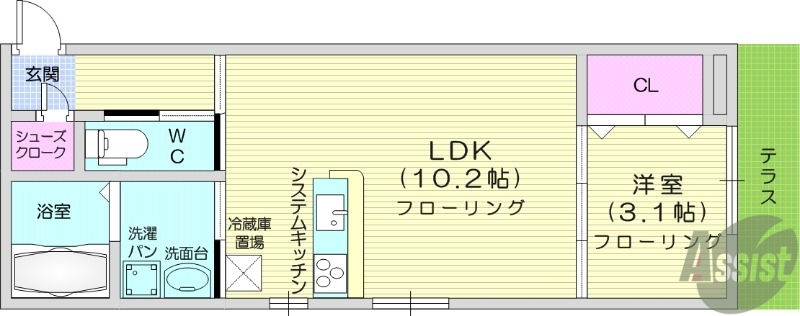 仙台市若林区二軒茶屋のアパートの間取り