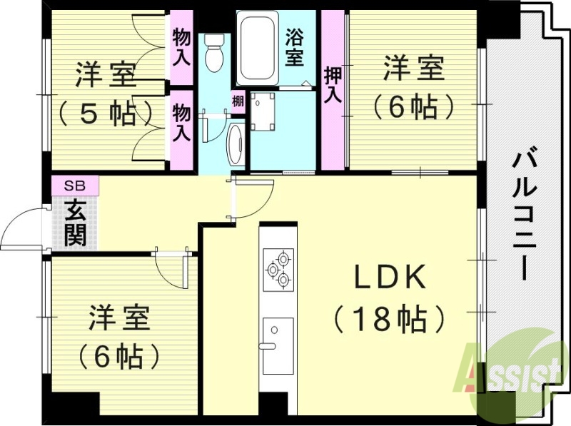 神戸市北区北五葉のマンションの間取り