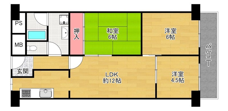 労住まきのハイツ1号棟の間取り