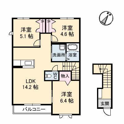 下関市幡生宮の下町のアパートの間取り