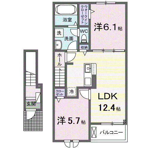 倉敷市福田町古新田のアパートの間取り