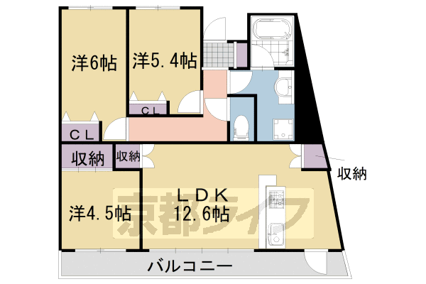 京都市伏見区向島二ノ丸町のマンションの間取り