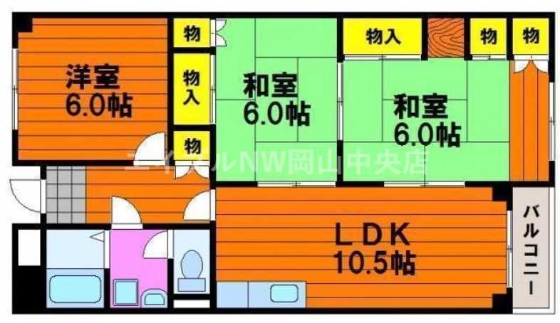 岡山市北区柳町のマンションの間取り