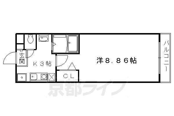 京都市左京区北白川瓜生山町のマンションの間取り