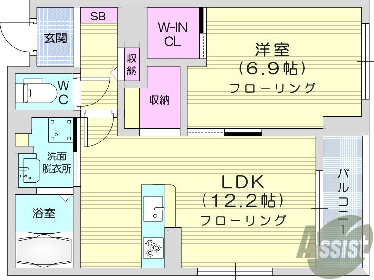 仙台市若林区荒井のアパートの間取り