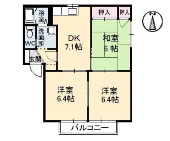 岡山市北区横井上のアパートの間取り