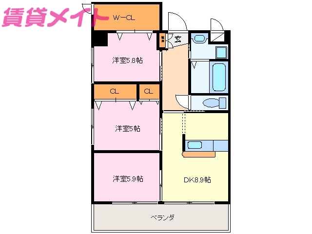 伊勢市中須町のマンションの間取り