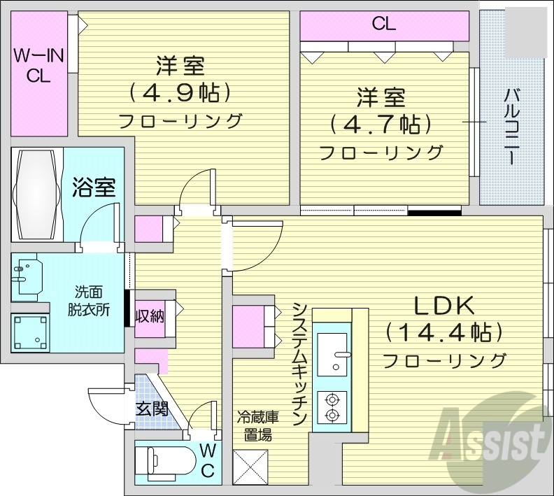 【札幌市白石区平和通のマンションの間取り】