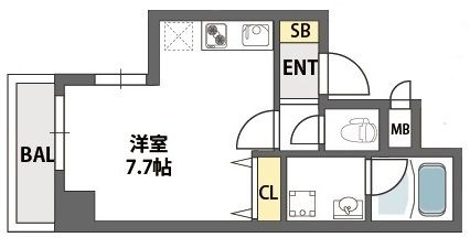 大阪市中央区瓦町のマンションの間取り