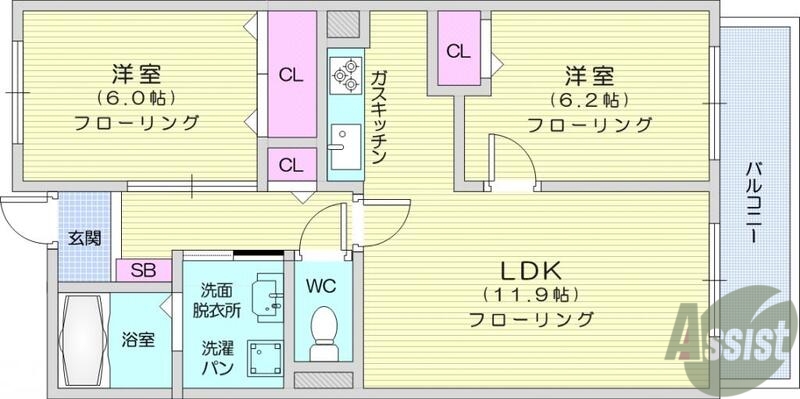 仙台市太白区山田北前町のマンションの間取り