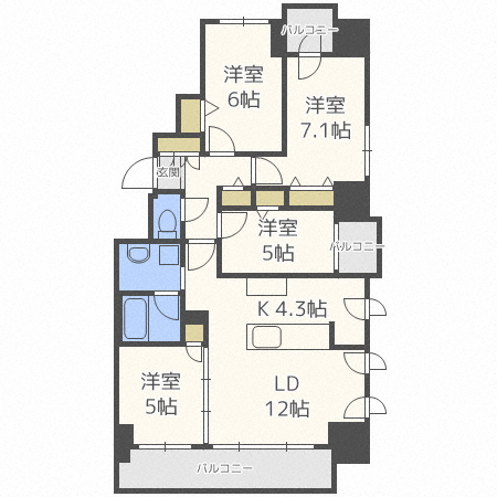 札幌市豊平区平岸三条のマンションの間取り