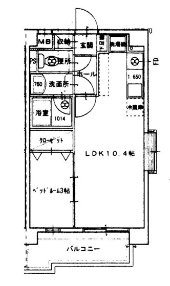 岡山市北区中仙道のマンションの間取り