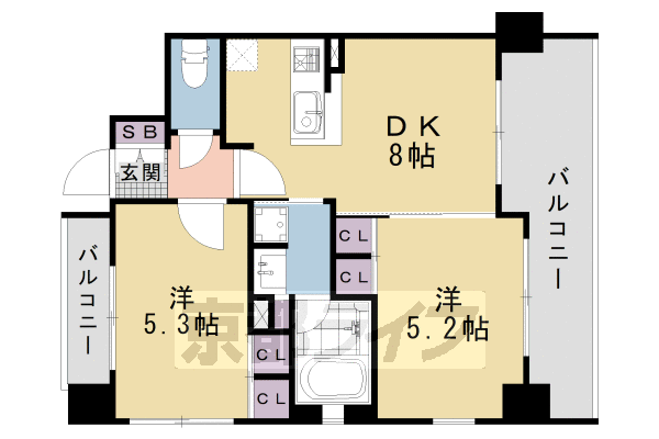 京都市下京区七条御所ノ内北町のマンションの間取り