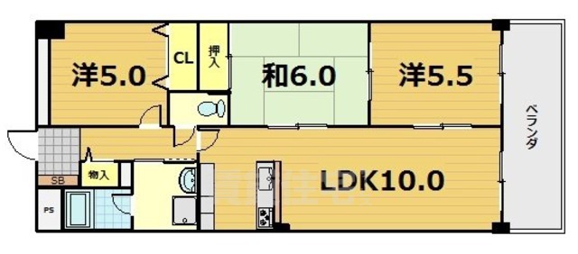 京都市伏見区石田桜木のマンションの間取り