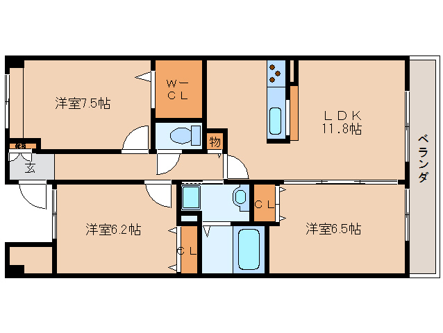 奈良市青野町のマンションの間取り