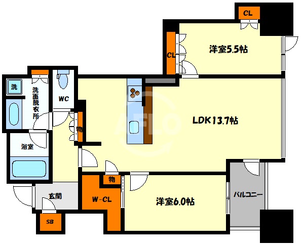 大阪市西区靱本町のマンションの間取り