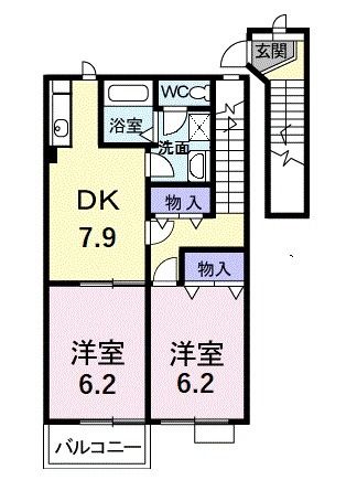 岡山市中区国富のアパートの間取り