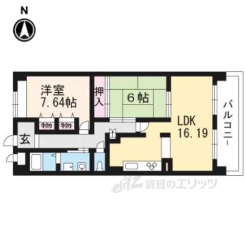 京都市伏見区深草十九軒町のマンションの間取り