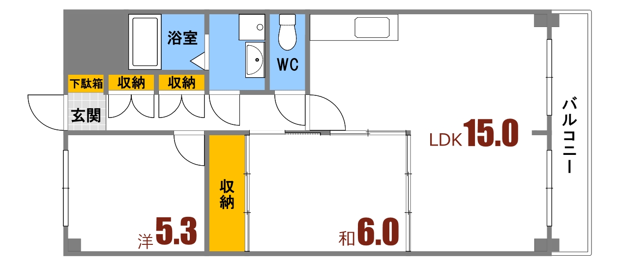 【ロイヤルビュー安芸1-6の間取り】