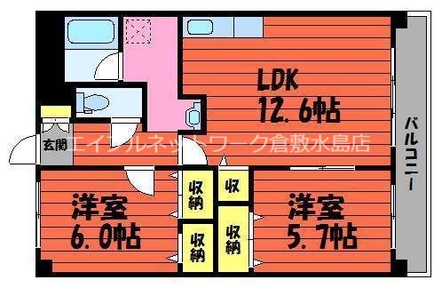 倉敷市笹沖のマンションの間取り