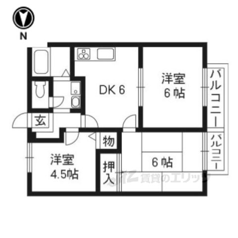 京都市北区上賀茂北ノ原町のアパートの間取り