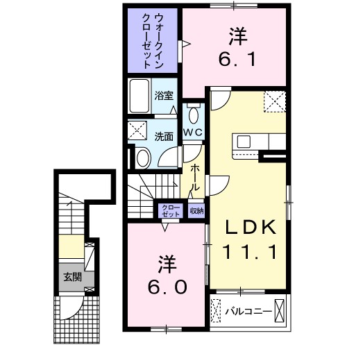 姫路市梅ケ谷町のアパートの間取り