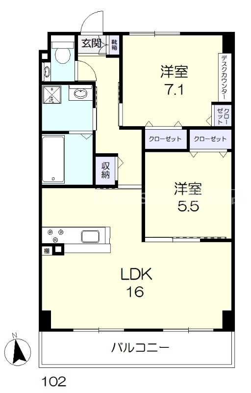 岡山市北区東古松のマンションの間取り