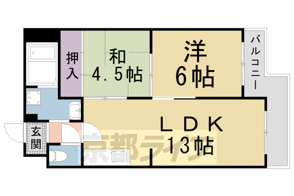 京都市左京区田中上大久保町のマンションの間取り