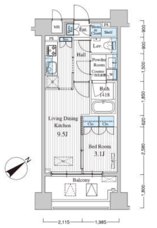 港区赤坂のマンションの間取り