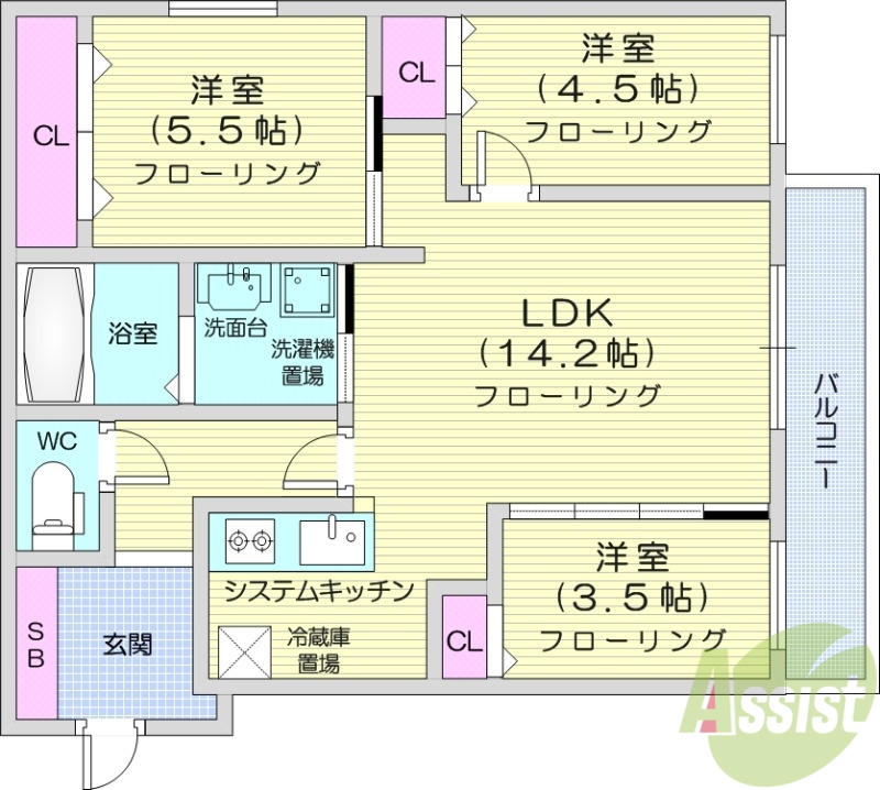 札幌市手稲区前田二条のマンションの間取り