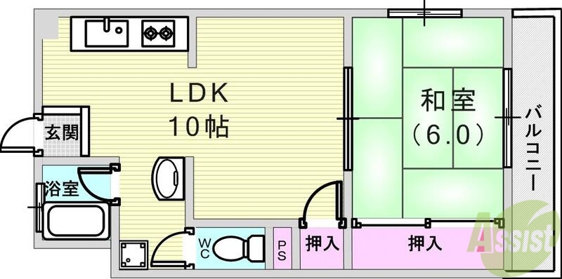 神戸市東灘区魚崎南町のマンションの間取り