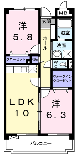 呉市焼山中央のマンションの間取り