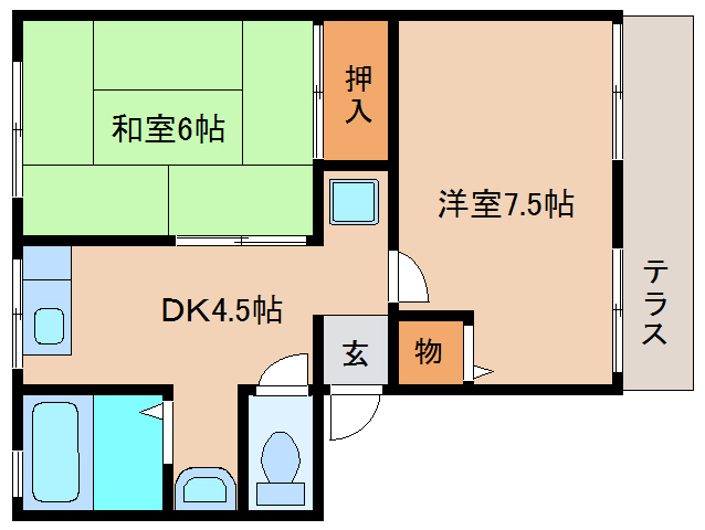 奈良市三碓のアパートの間取り