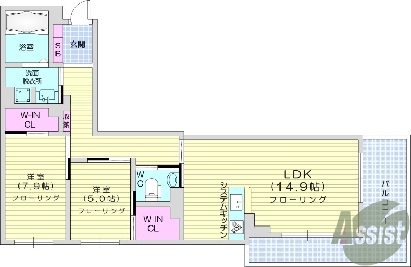 仙台市若林区東八番丁のマンションの間取り