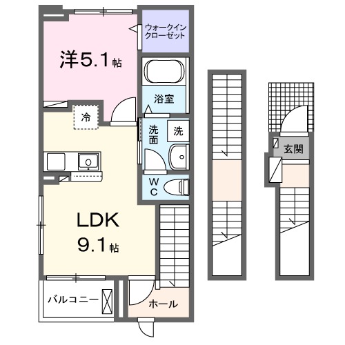 呉市広町田のアパートの間取り