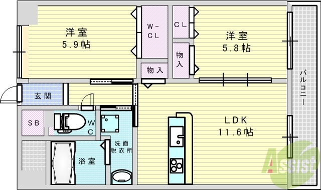 大阪市淀川区三津屋南のマンションの間取り