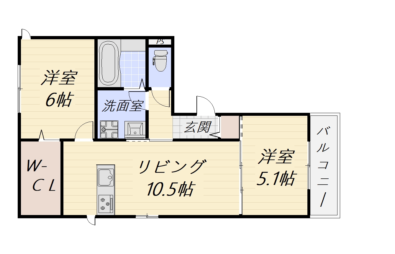 八尾市安中町のアパートの間取り