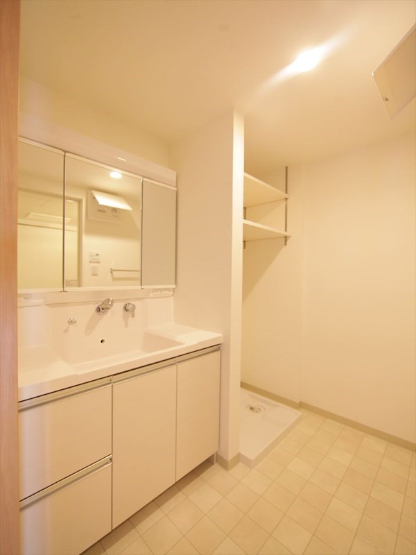 洗面設備　脱衣所　独立洗面台（シャンプードレッサー付）収納スペース有