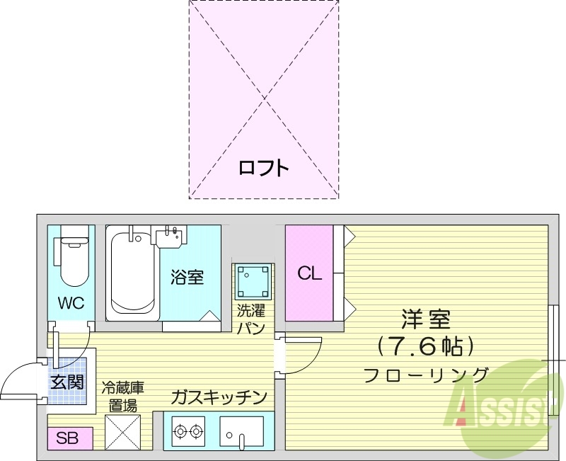 仙台市太白区萩ケ丘のアパートの間取り