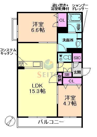 豊中市岡町南のマンションの間取り