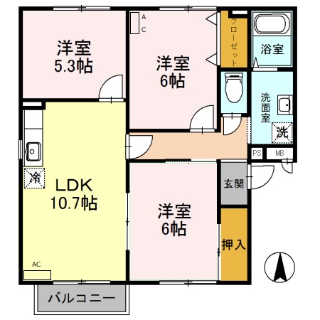 【姫路市勝原区丁のアパートの間取り】