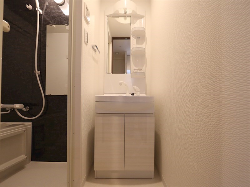 洗面設備　脱衣所　独立洗面台（シャンプードレッサー付）収納スペース有