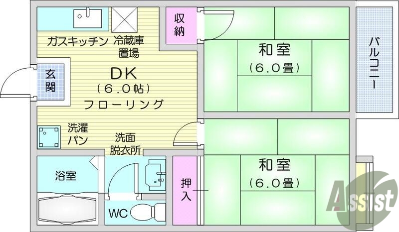 仙台市若林区大和町のアパートの間取り