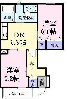 三豊市豊中町本山乙のアパートの間取り