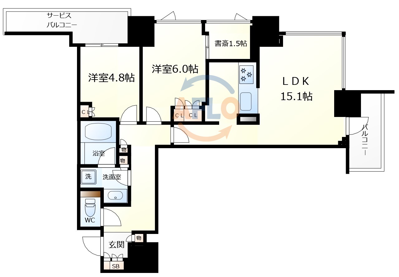 【大阪市西区南堀江のマンションの間取り】