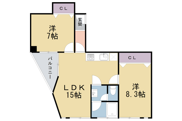 京都市左京区石原町のマンションの間取り